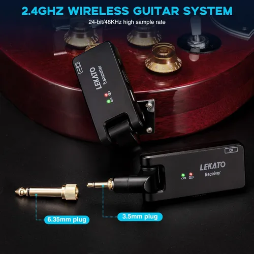 Vista 4 de LEKATO Sistema de guitarra inalámbrico con estuche de carga, receptor transmisor inalámbrico recargable de 2.4GHz, sistema de guitarra inalámbrica