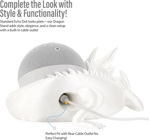 Vista 3 de Costume Wizard Soporte Dragon para Echo Dot 4ª/5ª generación, 3D impreso Dragon Amazon Echo altavoces de escritorio, soporte para Echo Dot 5ª Blanco