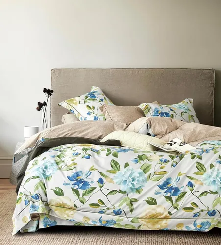 Vista 7 de SLEEPBELLA Funda de edredón tamaño Queen, 600 hilos de algodón reversible con ramas grises y flores amarillas (tamaño Queen, hojas blancas)