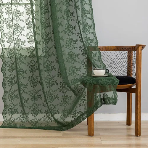 Vista 42 de YJ YANJUN Cortinas traslúcidas negras de 54 pulgadas de largo, panel de cortina de encaje gótico victoriano para cocina, cortinas cortas