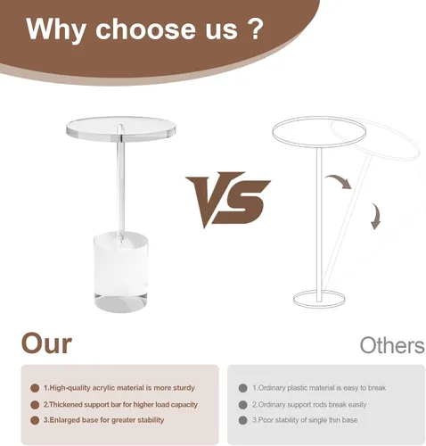 Vista 5 de Mesa auxiliar de acrílico, modernas mesas auxiliares de acrílico minimalista, mesa auxiliar transparente para sala de estar, dormitorio, oficina