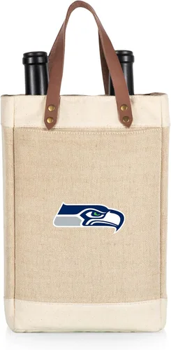 Vista 24 de PICNIC TIME NFL Pinot - Jute 2 Bottle Insulated Wine Bag - Wine Tote Bag - Wine Gift Bag, (Beige)