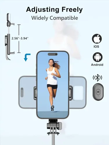 Vista 3 de Trípode para teléfono celular para iPhone, palo selfie extensible con control remoto inalámbrico, trípode para selfie stick con luz LED, compatible