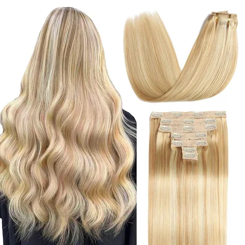 Vista 19 de Sisily - Extensiones de cabello con clip de cabello humano real, 30 cm 70 g, balayage de marrón chocolate a rubio, 100% cabello humano Remy