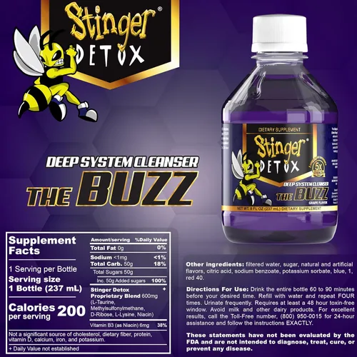 Vista 7 de Stinger Detox Buzz - Bebida extra fuerte 5X, sabor a uva, 8 onzas líquidas, paquete de 2