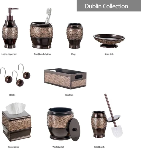 Vista 8 de Creative Scents Dublin Brown - Juego completo de accesorios de baño de 4 piezas, juego de accesorios de baño de lujo, dispensador de jabón