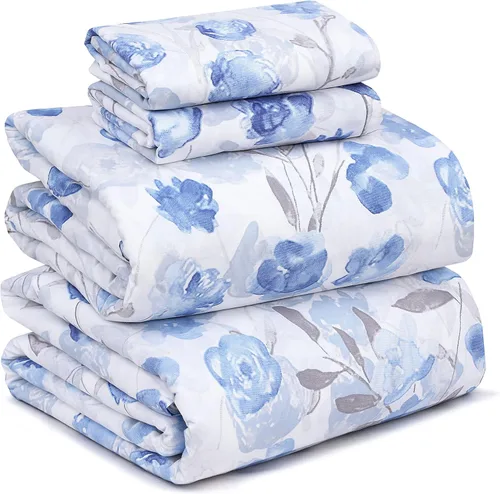 Vista 64 de RUVANTI Sábanas 100% algodón percal tamaño Queen, diseño floral refrescante y transpirable, duraderas, con una sensación nítida, suave y cómoda