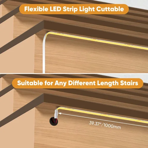Vista 4 de Kit de iluminación LED inteligente con sensor de movimiento, tira de luz LED cortable de 40 pulgadas (39.4 in) de largo para luces LED de escalera