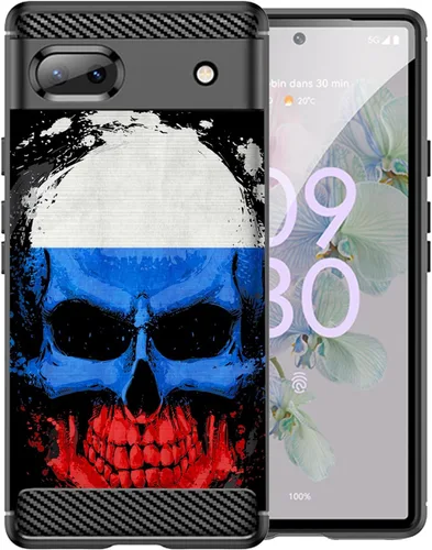Vista 7 de CasesOnDeck Skull Flags Case Compatible with Google Pixel 6A (2022) / Pixel 6A Case, Slim Tough Matte Design with Carbon Fiber Texture