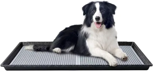 HQ4us Bandeja para orina de perro con rejilla de 34 x 23 pulgadas, caja de arena grande para perros, soporte para almohadilla para orina de