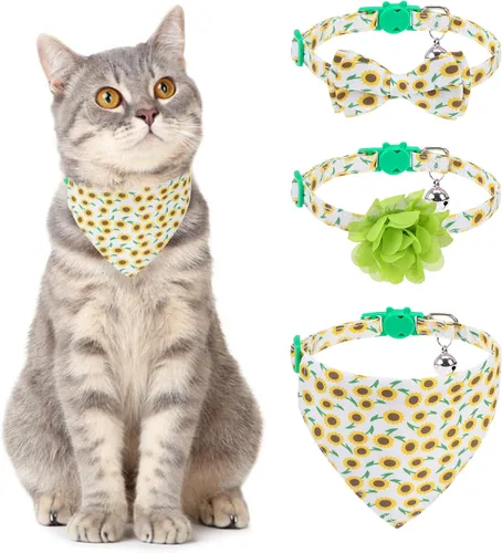 Vista 16 de Collares Navideños Separables para Gatos con Campana y Bonitos Colgantes - Paquete de 3 Collares de Seguridad Ajustables para Gatitos - Collar