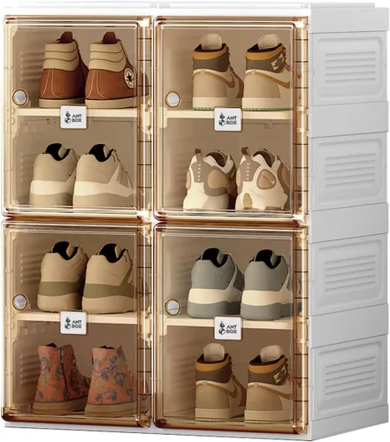 ANTBOX Caja de almacenamiento organizadora de zapatos, zapatero plegable portátil para armario con puerta transparente magnética, contenedores