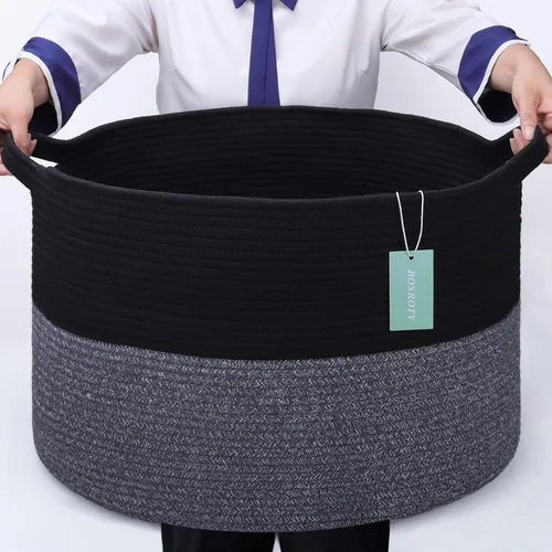 Vista 10 de Cesta de manta extragrande de 87 litros, cesta para la ropa sucia, cesta de guardería para guardar juguetes, ropa y toallas, cesta grande de cuerda