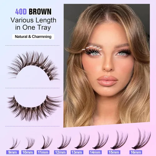 Vista 133 de Kit de extensión de pestañas Pawotence DIY 280 piezas, racimos de pestañas, kit de extensión de pestañas, 9-16mm, 30D, 40D, pestañas individuales