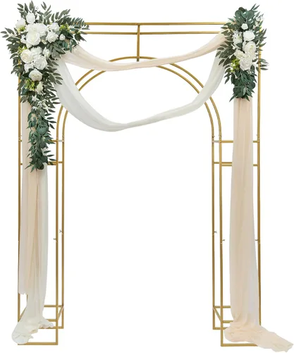 Vista 12 de Soporte de fondo de arco de boda de metal de 7.2 pies, soporte de telón de fondo de arco de globo blanco, marco de arco de boda para ceremonia