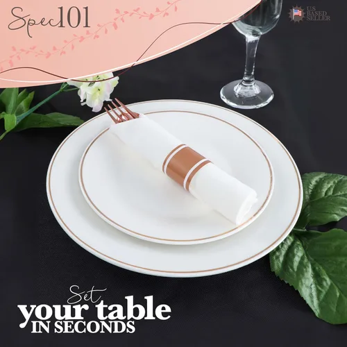 Vista 2 de Juego de cubiertos desechables de oro rosa para fiestas, juego de 180 cubiertos desechables preenrollados envueltos individualmente con servilletas