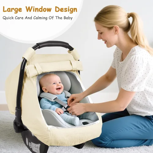 Vista 7 de Funda de asiento de automóvil para bebé, fundas de asiento de automóvil de verano para bebés, niñas y niños, muselina transpirable de algodón