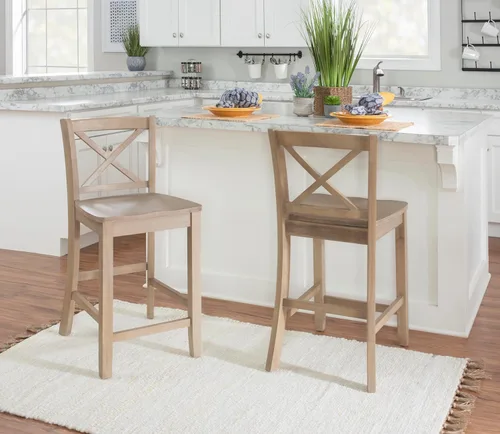 Vista 6 de Linon Torino Rustic Greywash Wood X Backed Taburete de 24 pulgadas de altura del asiento