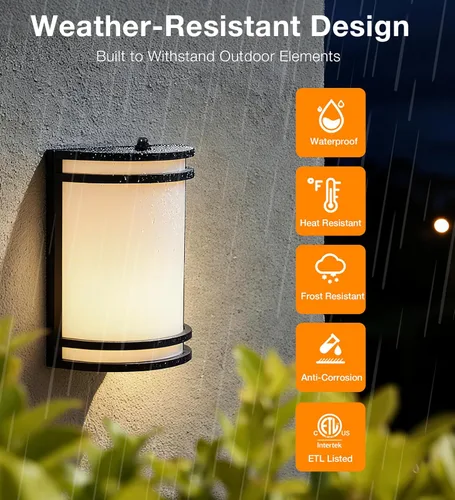 Vista 4 de CLOUDY BAY Dusk to Dawn LED Outdoor Wall Sconce,3000K /4000K /5000K Adjustable,15W Porch Light,Oil Rubbed Bronze,2 Pack