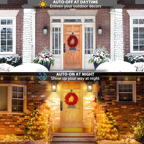 Vista 3 de Luces de porche con salida GFCI, luz exterior del anochecer al amanecer con tomacorriente, 3 modos de iluminación, lámparas de pared, faroles