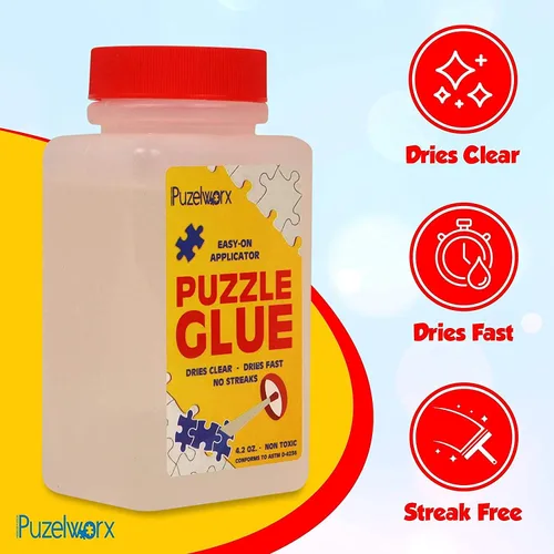 Vista 2 de PuzzleWorx - Pegamento para rompecabezas, aplicador fácil de poner, paquete de 2, pegamento transparente no tóxico para rompecabezas
