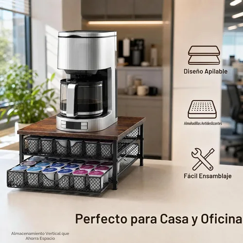 Vista 6 de Soporte para cápsulas de café para mostrador, cajón de cápsulas de café Soporte para tazas K de 72 capacidades, cestas deslizantes, almacenamiento