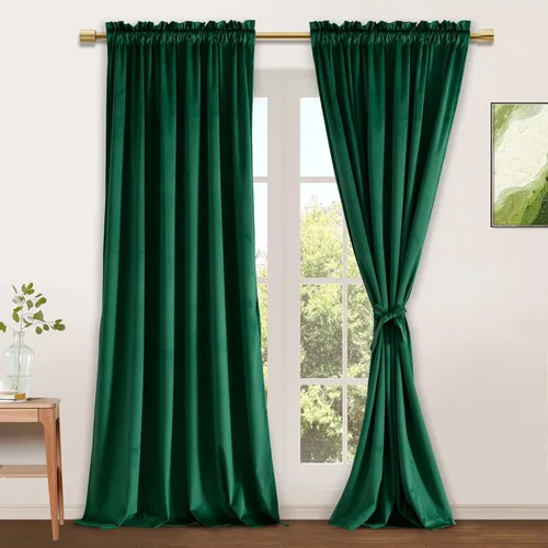 Vista 117 de JIUZHEN Cortinas de terciopelo rosa de 108 pulgadas para sala de estar, cortinas opacas extralargas para dormitorio, bolsillo para barra, protección