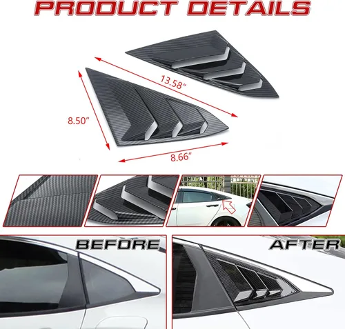 Vista 5 de x xotic tech Cubierta de rejilla de ventana lateral trasera, diseño de fibra de carbono, compatible con Honda Civic 10ª generación Sedan