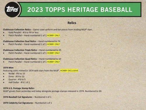 Vista 7 de Caja de Hobby de Béisbol Topps Heritage 2023 (24 Paquetes/9 Tarjetas: 1 Auto o Memo)