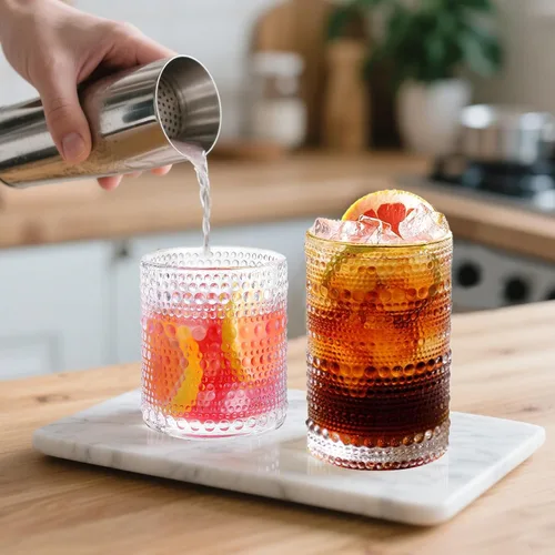 Vista 2 de Hobnail - Juego de 12 vasos de bebida vintage, vasos altos de 12 onzas y vasos de cóctel de 10 onzas, vasos de vidrio duraderos con interior liso