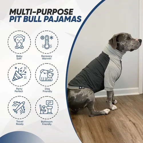 Vista 8 de Tooth & Honey Camisa para perros medianos – Algodón transpirable y elastano sin botones con cobertura completa debajo del vientre – Gris