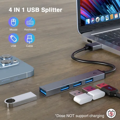 Vista 2 de Estación de acoplamiento, concentrador TOTU USB A, 4 puertos USB A 3.0 + USB A 2.0 * 3 estación de acoplamiento - Transferencia de datos de 5 Gbps