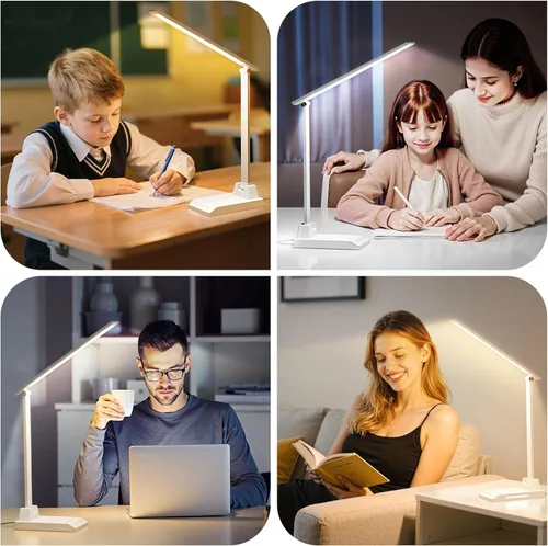 Vista 9 de ShineTech Lámpara LED de escritorio para oficina en casa, luz de escritorio regulable con 25 combinaciones de iluminación y puerto USB, luz de Blanco