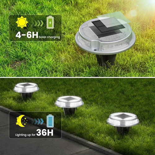 Vista 3 de VOLISUN Luces solares para cubierta de entrada, luces marinas para muelle, paquete de 4 luces solares de tierra de 2 colores en 1 LED, impermeable