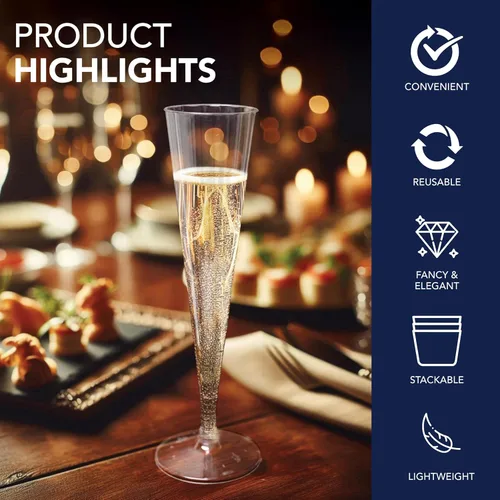 Vista 6 de Party Essentials Copas de champán desechables de plástico duro de 2 piezas, 5 onzas, 10 unidades, Deluxe/Elegance Clear