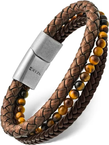 Vista 33 de RTZN® Brown Leather Bracelet for Men – Premium Artisan Handcrafted Mens Leather Bracelet – Multi-Stand Mens Bracelet Leather Collection Beaded