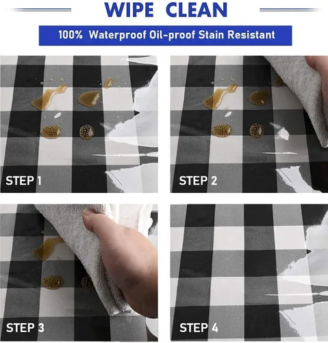 Vista 4 de Hiasan Mantel rectangular negro de plástico transparente, 100% impermeable, resistente al aceite, resistente a las manchas, lavable, protector