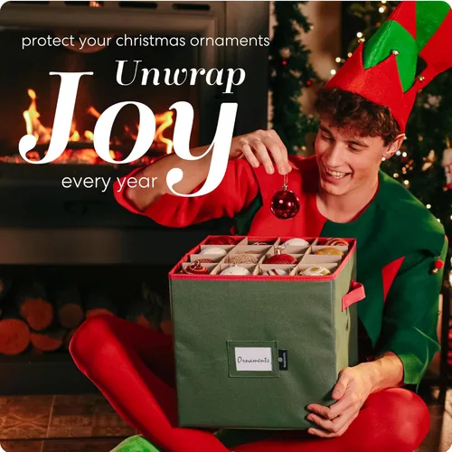 Vista 3 de Handy Laundry Almacenamiento de adornos de Navidad: almacena hasta 64 adornos navideños, divisores ajustables, dos asas. La caja de almacenamiento