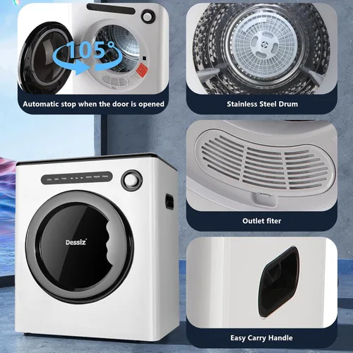 Vista 5 de Secadora de ropa portátil de 110 V y 970 W, capacidad de 11 libras, compacta, para espacios pequeños, casas rodantes y apartamentos silenciosos