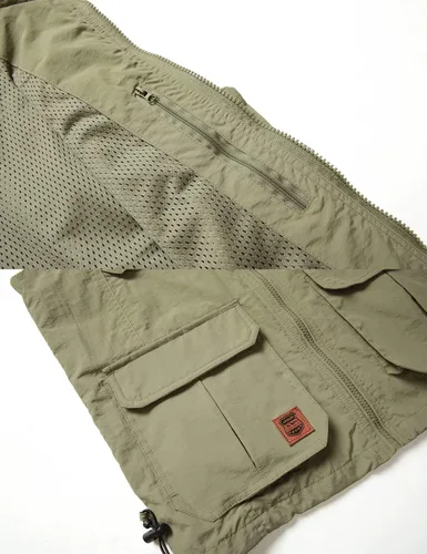 Vista 4 de Gnveub Chaleco de pesca para hombre, para trabajo al aire libre, secado rápido, con cremallera, reversible, con múltiples bolsillos