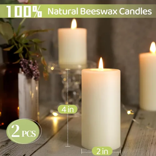 Vista 4 de Velas de pilar de cera de abejas, velas de cera de abeja pura de 86 horas de combustión de larga duración, velas de cera de abejas sin perfume