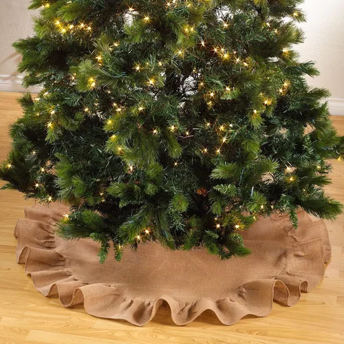 Vista 2 de Saro Lifestyle Falda para árbol de Navidad de yute, natural, 53 pulgadas