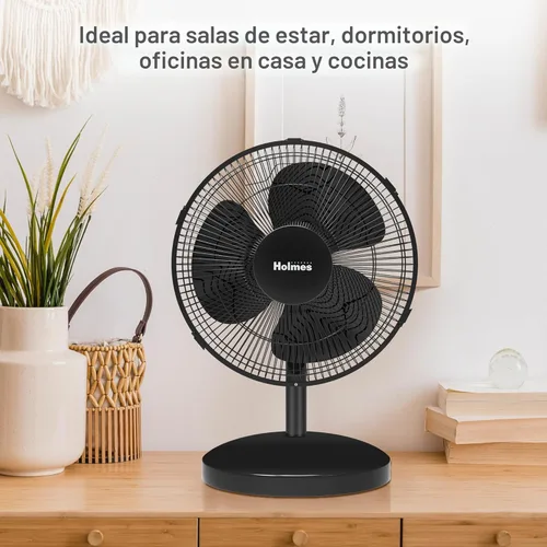 Vista 2 de HOLMES Ventilador de mesa de 12 pulgadas, oscilación de 75°, 3 velocidades, inclinación de cabeza ajustable de 15°, ideal para el hogar, dormitorio