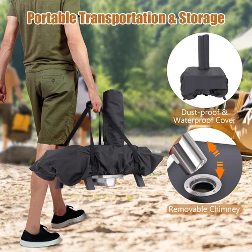 Vista 8 de HAPPYGRILL Horno de pizza al aire libre con piedra giratoria para pizza, máquina de pizza de leña con cáscara de pizza, termómetro y cubierta