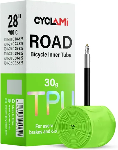 1/4-Pack CYCLAMI TPU Inner Tubes 700 x 18-32c 700c Inner Tubes Ultralight 30g Bike Tube with 45mm/65mm/85mm Presta Valve for Road Bike Tubes(Include