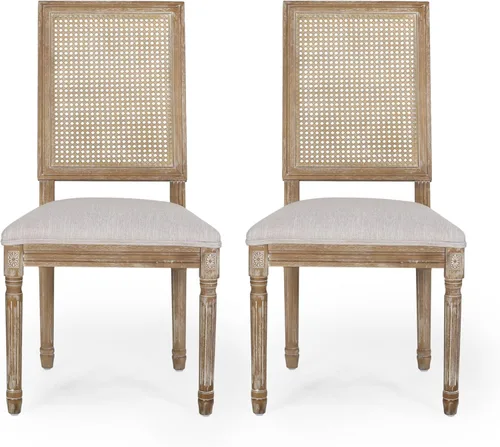 Vista 10 de Dining Chairs Set of 2, French Country Style Table & Chair Sets with Rubberwood Frame, Upholstered Seats and Cane Backrest for Dining Room, Kitchen