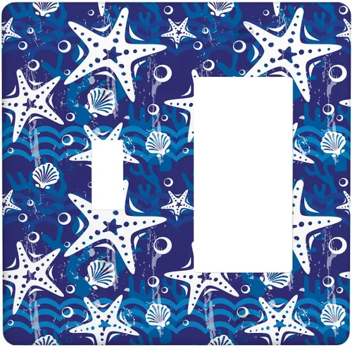Vista 17 de Placa de interruptor de luz Nautical de 1 pandilla, concha abstracta retro del océano, estrella de mar, cubierta de placa de pared decorativa