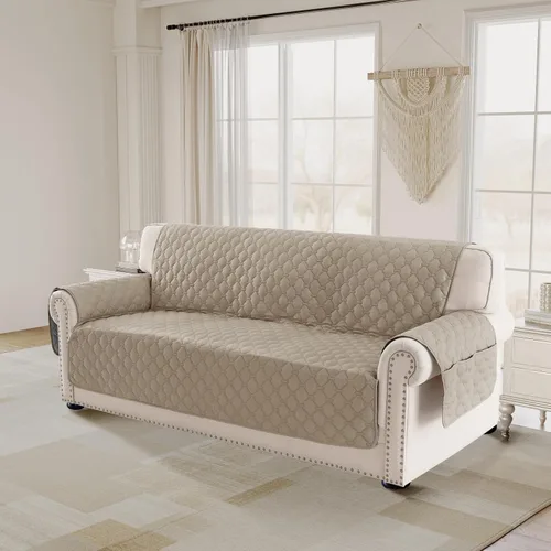 Vista 15 de PrinceDeco Funda para silla, resistente al agua, lavable, parte trasera de goma antideslizante, protector de muebles para mascotas (Sillón, negro)