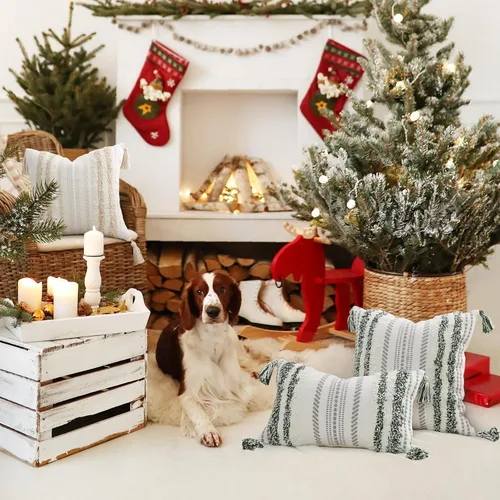 Vista 5 de decorUhome - Funda lumbar decorativa de estilo bohemio para cojín de sofá, cama o dormitorio, acento neutro con tejido copetudo, de 18 x 18