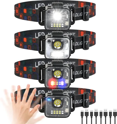 Vista 8 de Linterna frontal recargable, paquete de 4, 3000 lúmenes, linterna frontal brillante ultraligera, linterna LED portátil desmontable con clip, 5 modos